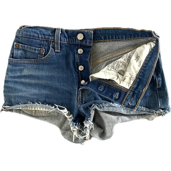 LEVI’S 501 High Rise Cut Off Denim Jean Shorty Shorts SZ 26 Festival Daisy Dukes - Picture 4 of 7
